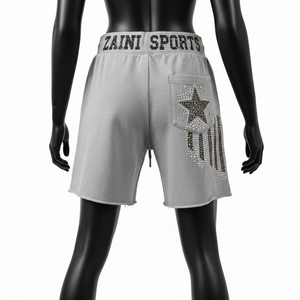 Short de basket-ball pour femme en molleton de coton et polyester de haute qualité 260 GSM, gris, confortable, respirant, avec logo personnalisé. - Product Image 5