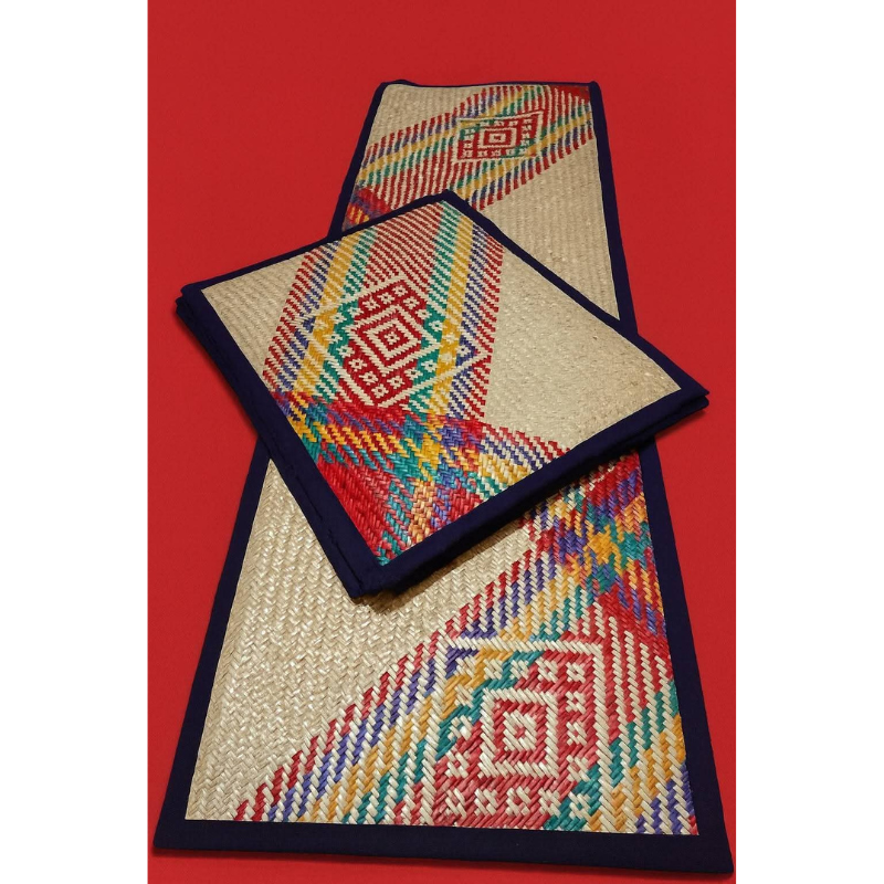 Natural Beige with Multi-color (Red, Blue, Yellow, Pink) Geometrical Patterns
