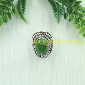 แหวนเงินแท้ 925 ประดับเทอร์ควอยซ์สีเขียวทองแดง งานแฮนด์เมด สไตล์วินเทจ โบโฮ ทรงโดม คาโบชอง ของขวัญสำหรับทุกเพศ - Product Image 4
