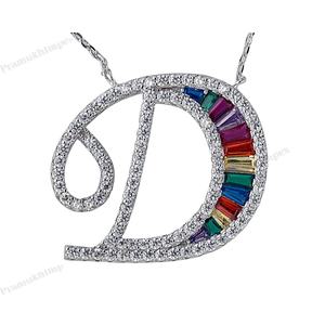 Exclusive Moissanite <b>Initial</b> Letter D Pendant 925 <b>Silver</b> Iced Out Baguette Diamond Multicolor Stones Gold Plated Hip Hop Jewelry - Product Image 3