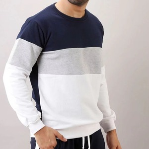 Sweat-shirt à col rond pour homme, couleur marine, gris et blanc, à manches longues, décontracté, pour l'automne et l'hiver - Product Image 4
