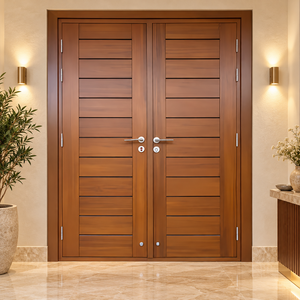 Porte d'entrée battante en bois massif GA-46L Noyer, Acajou, Bois de rose avec double rainure, design moderne pour l'extérieur des appartements et villas - Product Image 1