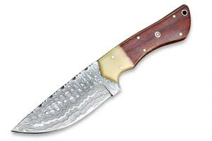 Couteau utilitaire à lame pointue en acier damas, fabriqué à la main, avec manche en bois et os à double matériau - Product Image 3