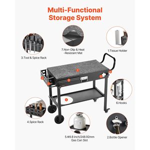 Carrello per Barbecue da Esterno Pieghevole 31,0 x 17,0 Pollici, Tavolo per Grigliate con Porta Fazzoletti e Ruote, Arredo Portatile per Cucina all'Aperto - Product Image 6