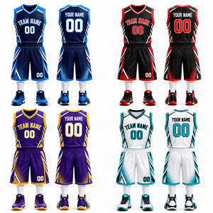 Conjunto de Camiseta y Pantalones Cortos de Baloncesto Sublimados Personalizados, Nombre del Equipo 00, Cuello en V, Sin Mangas, Uniforme de Malla Transpirable para Adultos - Product Image 2