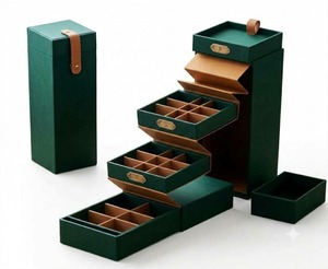 SHAHALAM INDUSTRIES PAPIER ARTISANAUX Boîte à bijoux télescopique en carton vert avec fermeture magnétique, étiquette en feuille d'or et tiroir de rangement - Product Image 6