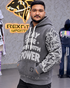Sudadera con capucha gris para hombre, con cremallera completa, diseño gráfico, forro polar grueso, estilo urbano, diseño de logotipo personalizado, OEM, venta al por mayor, ropa casual de moda - Product Image 5