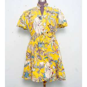 Vestido corto de algodón hecho a mano con estampado de mono para fiesta, vestido mini de verano para mujer, atuendo informal bohemio, vestido ligero y elegante - Product Image 1