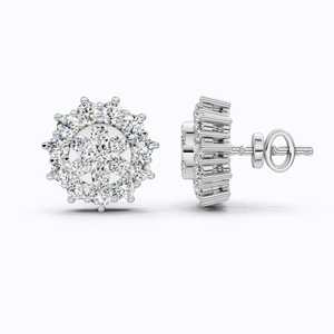 Boucles d'oreilles clous en diamant de laboratoire Halo, certifiées IGI, 0,95 CTW, or massif 14K plaqué rhodium, taille brillant, luxe, mariage - Product Image 3