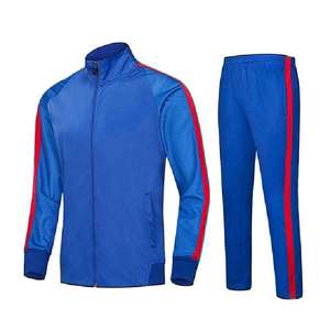 Ensemble de survêtement sportif unisexe blanc et bleu marine avec blocs de couleur, manches longues, fermeture éclair, poches latérales, respirant, en polyester, pour adulte, collection printemps - Product Image 3