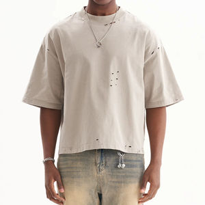 T-shirt Homme Boxy Luxe Épais Délavé à l'Acide 100% Coton Coupe Ample Personnalisable Vintage Court et Décontracté - Product Image 1