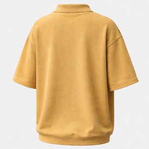 เสื้อโปโลโอเวอร์ไซส์ผู้ชายแบบกำหนดเอง สีเหลืองมัสตาร์ด ผ้าฝ้าย ทรงหลวม สตรีทแวร์ลำลอง เสื้อยืดแขนสั้น - Product Image 2