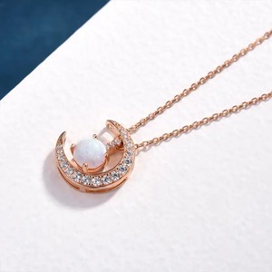 New Design 925 Moissanite Rose Gold <b>Moon</b> Design 1.0 Carat Round Cut Pendant <b>Necklace</b> in Sterling Silver for Women's India - Product Image 2