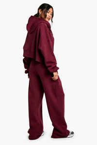 Conjunto de Sudadera Corta Estampada Color Borgoña y Pantalones Anchos para Mujer, Ropa Deportiva Elegante e Informal, 100% Algodón Felpa Transpirable - Product Image 2