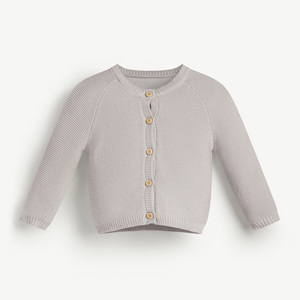 Mamachéri Cardigan en tricot 100 % coton pour bébé, col rond, manches longues, fermeture boutonnée, couleur crème unie, un seul bouton 21F26KNIB002J - Product Image 6