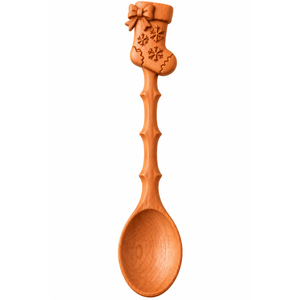 Cuillère en bois gravée personnalisée, design chaussette de Noël 2026, pour jeu sensoriel de Noël, cadeau de fêtes, prix de gros Vietnam - Product Image 1