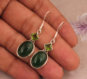 Natural Malachite Peridot <b>Earrings</b> 925 Sterling Silver Handmade Multi-Gemstone Jewelry Wholesale <b>Green</b> Stone Dangle <b>Earrings</b> - Product Image 4