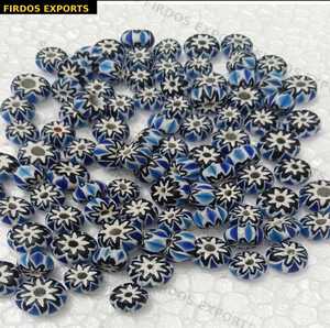 Cuentas de Vidrio Pequeñas al por Mayor, Diseño Chevron, Patrón de Estrella en Negro, Azul y Amarillo, Roseta Africana Kalinga, Caja a Granel - Product Image 4