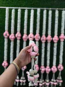 Artificial Jasmine Flower Hanging <b>Strings</b> with Pink Peony Tassels Indian Wedding Decor Garland Haldi Mehndi Backdrop Hanging - Product Image 4