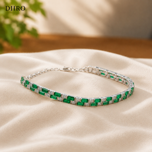 925 Sterling <b>Silver</b> Tennis <b>Bracelet</b> Emerald Cut Green Gemstone Engagement Gift for Men & Women Moissanite Jewelry - Product Image 5