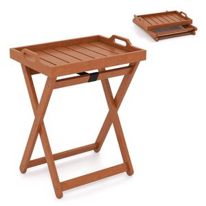 Portable Outdoor Wood <b>Tray</b> <b>Table</b> with Folding Frame for Side or End Use - Product Image 2
