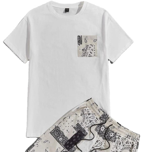 Wholesale Summer New Men Casual Shorts <b>Set</b> T-Shirt Animal Print <b>Knitted</b> 100% Cotton Quick Dry Tracksuit Collection - Product Image 1