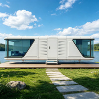 Maison capsule spatiale moderne de 40 pieds, préfabriquée, type Apple Cabin, villa modulaire de villégiature, 2 chambres avec balcon panoramique sur l'océan