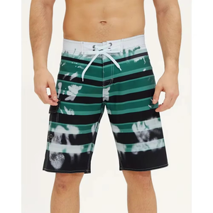 Men Striped Board Shorts With Pockets Quick Dry Drawstring Mid Waist Casual Swimwear Bermuda Length Polyester Fabric - Product Image 1