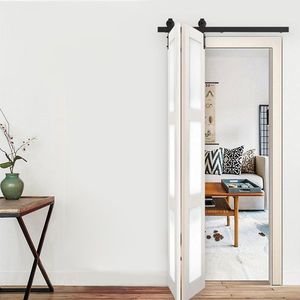 40\" Bi-Folding Barn Door Hardware Kit Smooth & Quietly Sliding J Shape Roller [Black Track] [Doors Not Included] - Product Image 2