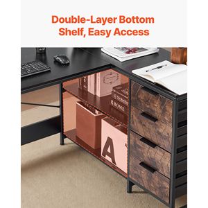 Scrivania per Computer Moderna a L da 59 Pollici, Scrivania da Gaming Angolare Reversibile con Cassetti e Ripiani, Tavolo PC Robusto - Product Image 4