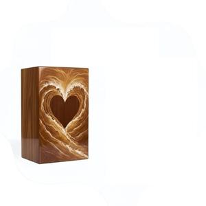 Urna Funeraria de Madera Hecha a Mano, Urna Conmemorativa con Corazón Dorado - Product Image 3