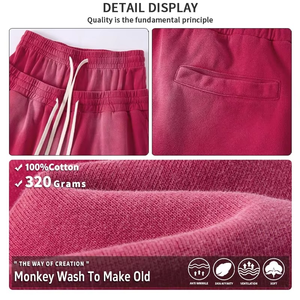 100% Cotton Double-Waistband Shorts Stonewashed Distressed Finish Bermuda Shorts Monkey <b>Spray</b> Vintage Fading Elastic Waist Solid - Product Image 5