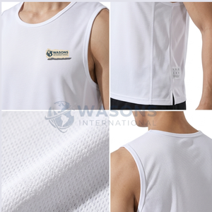 Wasons International Men's <b>White</b> O-Neck Sleeveless <b>Tank</b> <b>Top</b> Solid Color Casual Knitted Style 100% Cotton Breathable - Product Image 2