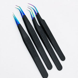 Pince à épiler professionnelle pour extensions de cils, en acier inoxydable noir de qualité supérieure, à pointe inclinée, pour un volume optimal - Product Image 6