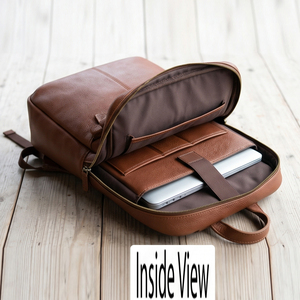 Fashion <b>Leather</b> Bags Laptop <b>Backpack</b> With Zipper Closure Durable Softback Minimalist Style Unisex 20-39 Litre Capacity Laptop - Product Image 1