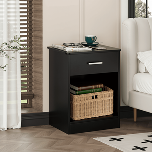 Modern 2-Tier Nightstand with Drawer <b>Black</b> <b>Bedside</b> End <b>Table</b> for Bedroom Living Room Apartment - Product Image 1