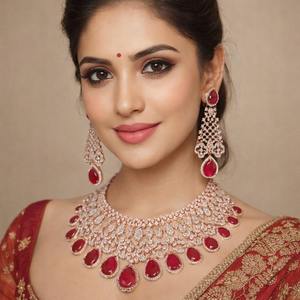 Parure de collier et boucles d'oreilles de mariée en laiton avec diamants américains, bijoux élégants en diamants américains, cadeau de mariage - Product Image 3