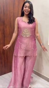 <b>Women</b>’s Heavy Salsa Fabric Embroidered <b>3</b>-<b>Piece</b> <b>Suit</b> Set with Choli & Palazzo | Handwork Sequin Ethnic Wear - Product Image 2
