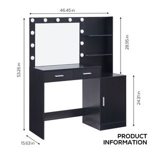 Toeletta da Trucco da 118 cm con Luci a Specchio, Comò a 3 Livelli, 2 Grandi Organizzatori Verticali, 2 Grandi Cassetti, Tavolo da Toeletta con Spazio Contenitivo - Product Image 6