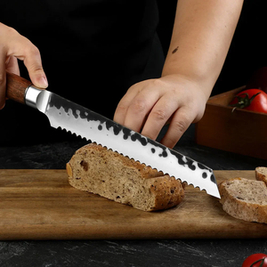 Custom Handmade Chef <b>Bread</b> <b>Knife</b> in Carbon Steel Wood Handle with Leather Sheath Ambidextrous Dishwasher Safe - Product Image 4
