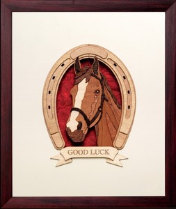 Framed <b>Wooden</b> Horse Head Wall Decor With Horseshoe Design Good Luck Banner <b>Rustic</b> Style For Living Room - Product Image 1