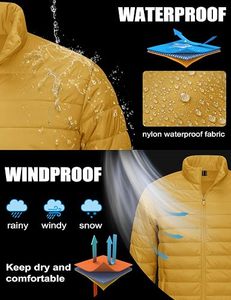 Men's Lightweight <b>Packable</b> Down Coat Waterproof Winter Hooded <b>Jacket</b> with 100% Down Filling Casual Storage Pouch - Product Image 4