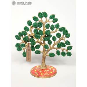 Árbol de la vida de latón pequeño de 6 pulgadas hecho a mano, artículo de decoración de mesa de trabajo con incrustaciones intrincadas - Product Image 3