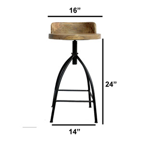 Tabouret de bar contemporain réglable en fer de haute qualité avec assise en bois et finition noire pour usage hôtelier - Product Image 6