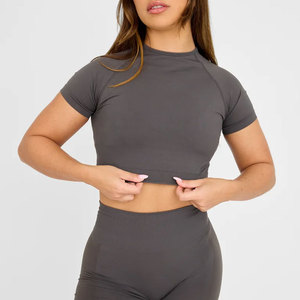 Haut court push-up pour femme en jersey de compression, haute résistance, respirant, idéal pour la gym et l'entraînement, vente en gros - Product Image 4