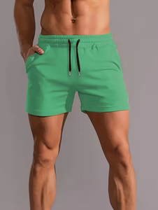 Men <b>White</b> Solid Color Board <b>Shorts</b> Mid Waist Drawstring Quick Dry Casual <b>Swim</b> Trunks with Pockets - Product Image 1