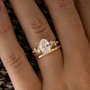 2.15 CT Oval Cut Lab-Grown Diamond Engagement Ring 14k Solid Yellow Gold Ring Brilliant Cut 1.8 MM Straight Band - Product Image 2