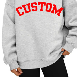 Sudaderas de Invierno Personalizadas para Mujer, Tejidas en Algodón y Felpa, Color Gris Jaspeado, Cuello Alto, Estampado Personalizado, Bajo con Ribete, Estilo Urbano - Product Image 3