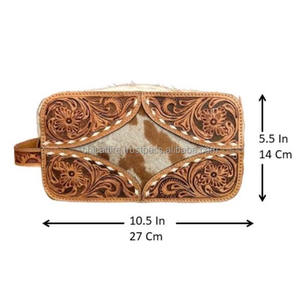 Custom Travel Makeup Bag Portable Hand Tooled Leather <b>Toiletry</b> Pouch Multifunctional Hair on Cowhide Cosmetic Bag for Women's - Product Image 2