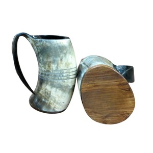 Mug à bière en corne naturelle, écologique, fait main, avec poignée courbée, design rustique, Rehman Craft, pour mariage, usage domestique, Uttar - Product Image 2